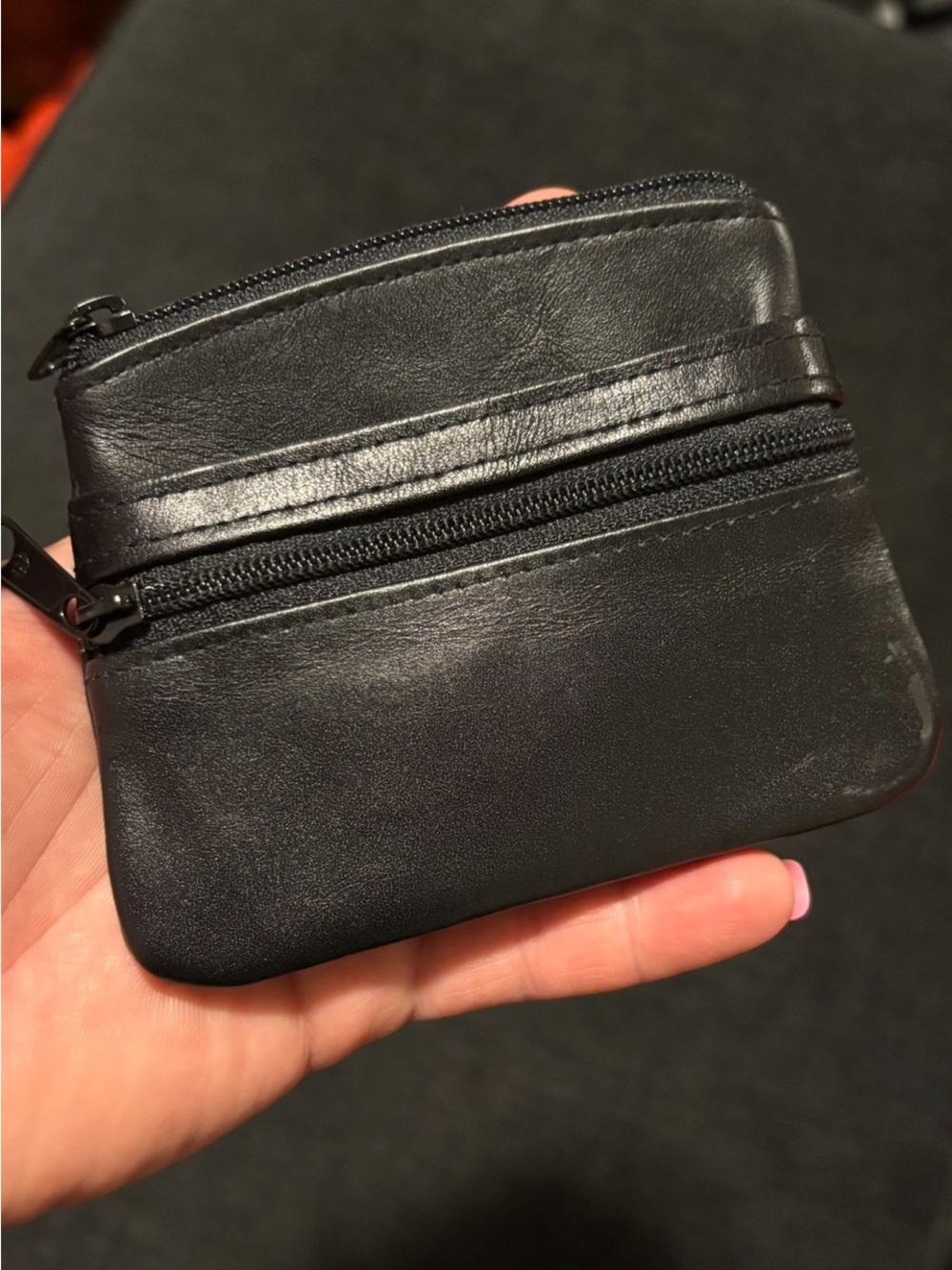 Vintage Buxton Black Leather Zip Coin/Card Wallet